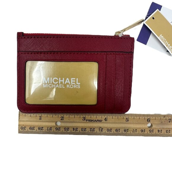 NWT Michael Kors Jet Set Travel Scarlet Leather Coinpouch Wallet Gold Accents - Picture 11 of 12
